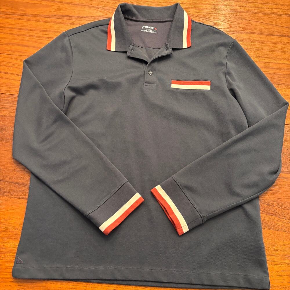UNTUCKit Men's Marshall Blue Long Sleeve Polo Shirt Size Large